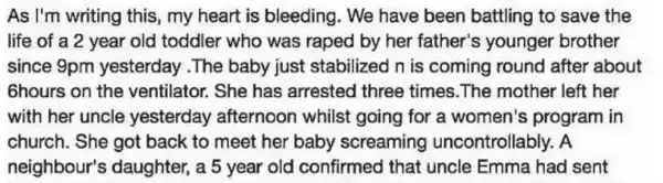Tragic!! How A 2-Year-Old Girl Was Brutally Raped By Her Uncle
